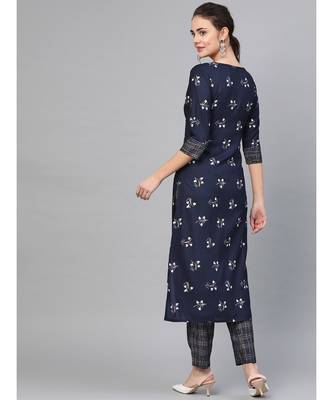 Navy Blue Khari Gold Print Kurta Set 4