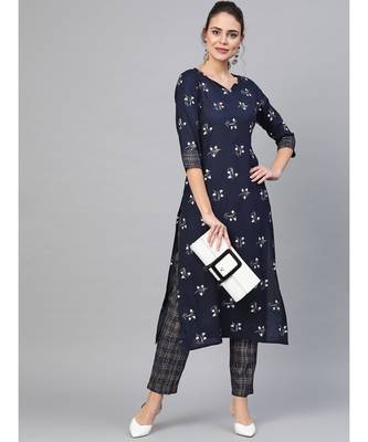 Navy Blue Khari Gold Print Kurta Set 5