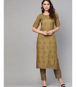 Mehandi Green Khari Gold Print Kurta Set