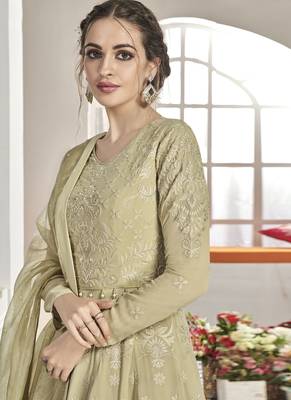 Green Faux Georgette Anarkali Salwar Kameez 3