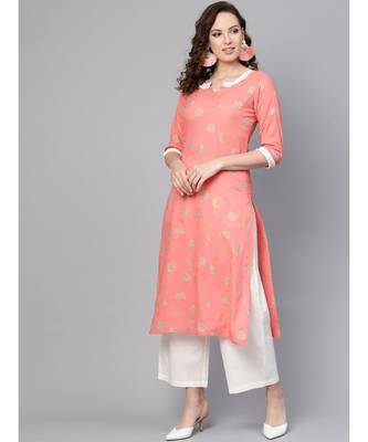 Salmon Gold Print Kurta Set 1