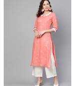 Salmon Gold Print Kurta Set
