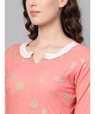 Salmon Gold Print Kurta Set 2