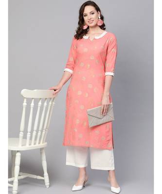 Salmon Gold Print Kurta Set 5