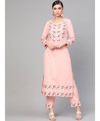 Baby Pink Embroidered Kurta With Pants 1