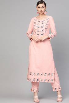 Baby Pink Embroidered Kurta With Pants