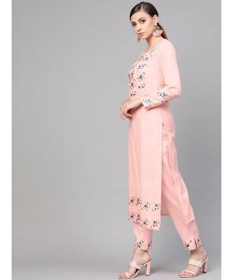 Baby Pink Embroidered Kurta With Pants 3