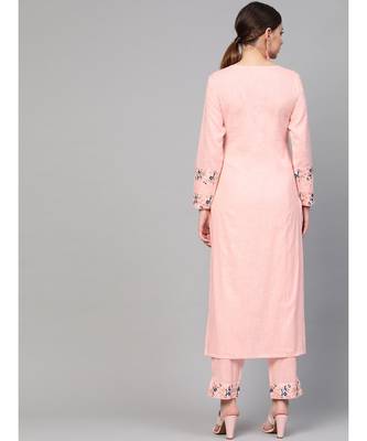 Baby Pink Embroidered Kurta With Pants 4
