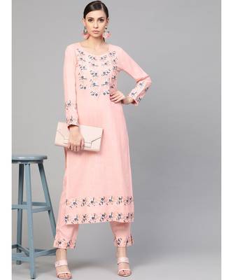 Baby Pink Embroidered Kurta With Pants 5