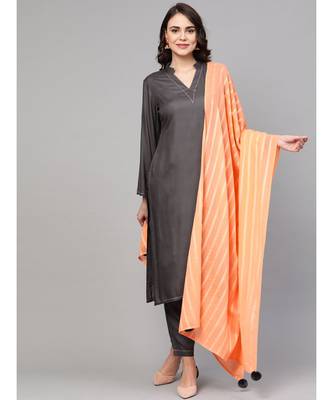 Grey Solid Rayon Kurta Set With Art Silk Dupatta 1