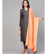Grey Solid Rayon Kurta Set With Art Silk Dupatta