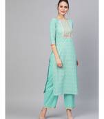 Rama Green Gold Print Kurta With Palazzo Pants