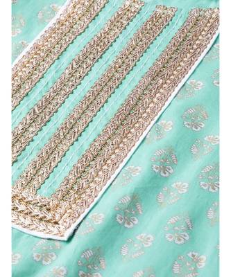 Rama Green Gold Print Kurta With Pant set 2
