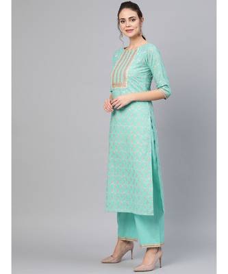 Rama Green Gold Print Kurta With Pant set 3