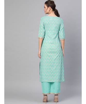 Rama Green Gold Print Kurta With Pant set 4