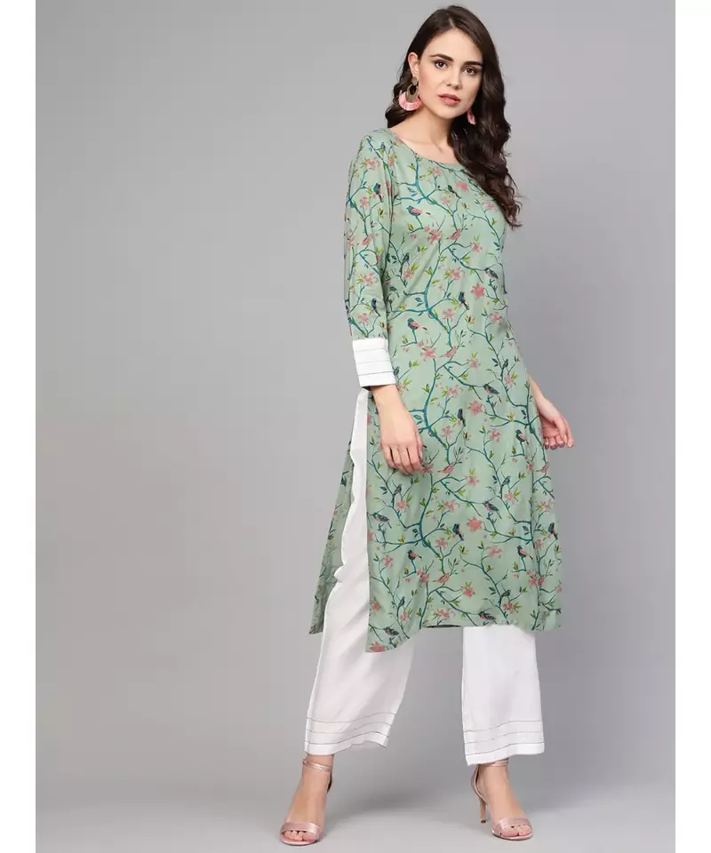 Multicolour Bird Print Kurta Set