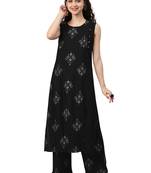 Women's Black Colour Khadi Print Flared Rayon Kurta With Palazzo
