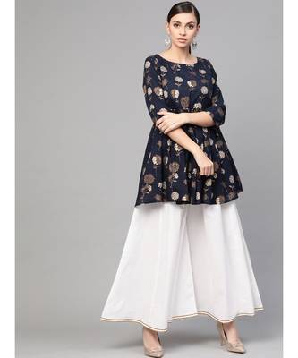 Gold Print Peplum Kurta Set 1