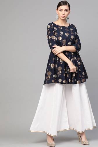 Gold Print Peplum Kurta Set