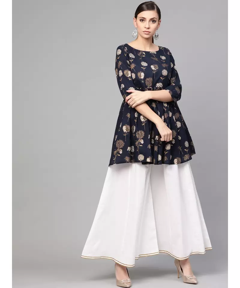 Gold Print Peplum Kurta Set