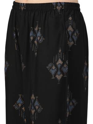 Women's Black Colour Khadi Print Flared Rayon Kurta With Palazzo 5