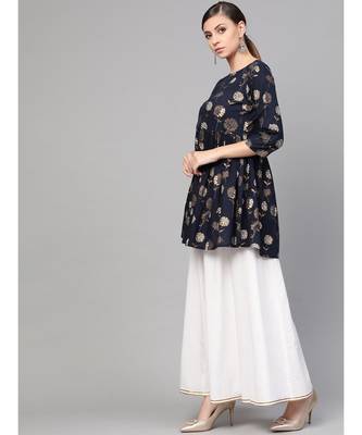 Gold Print Peplum Kurta Set 3