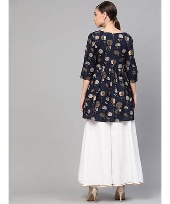 Gold Print Peplum Kurta Set 4