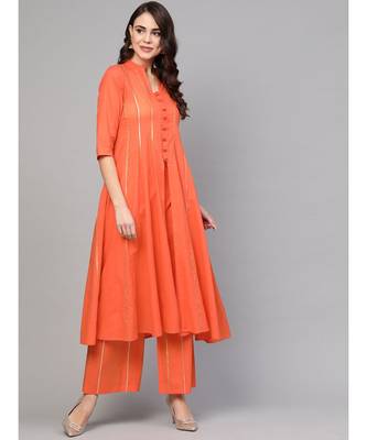 Solid Peach Gota Kurta Set 1