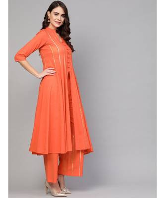 Solid Peach Gota Kurta Set 3
