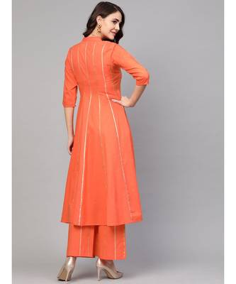 Solid Peach Gota Kurta Set 4