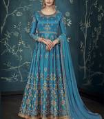 Aqua Blue Satin Anarkali Salwar Kameez