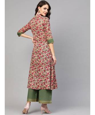 Pink Floral Print Kurta Set 4