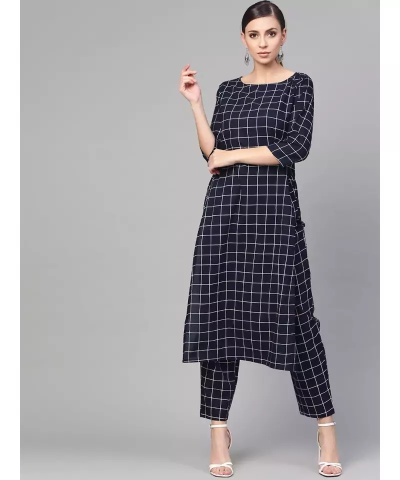 Checks Print Kurta Set