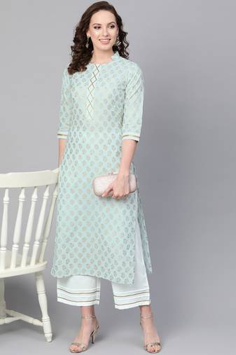 Sky Blue Khari Gold Print Kurta Set