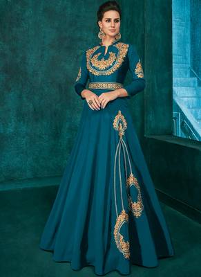 Dark green Silk Blend Anarkali Salwar Kameez 1