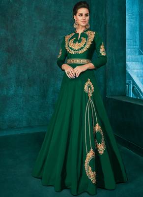 Dark Green Silk Blend Anarkali Salwar Kameez 1