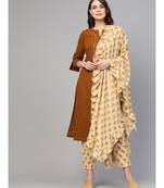 Solid Brown Kurta With Printed Pants & Dupatta