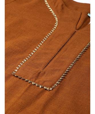 Solid Brown Kurta With Printed Pants & Dupatta 3