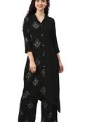 Women's Black Colour Khadi Print Flared Rayon Kurta With Palazzo