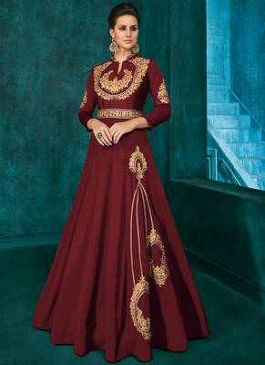 Dark Maroon Silk Blend Anarkali Salwar Kameez 1