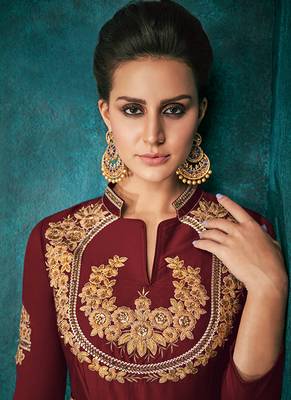 Dark Maroon Silk Blend Anarkali Salwar Kameez 2