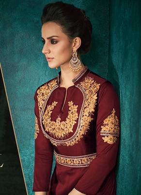 Dark Maroon Silk Blend Anarkali Salwar Kameez 3