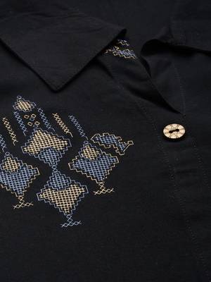 Women's Black Colour Khadi Print Flared Rayon Kurta With Palazzo 4