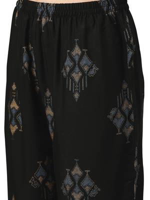 Women's Black Colour Khadi Print Flared Rayon Kurta With Palazzo 5
