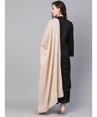 Black Solid Rayon Kurta Set With Art Silk Dupatta 4