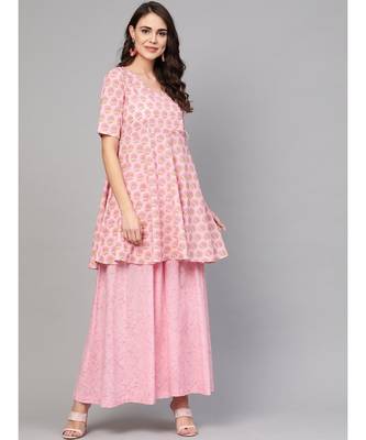 Pink Peplum Kurta With Wide Leg Palazzos 1