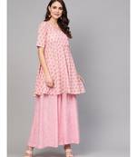 Pink Peplum Kurta With Wide Leg Palazzos