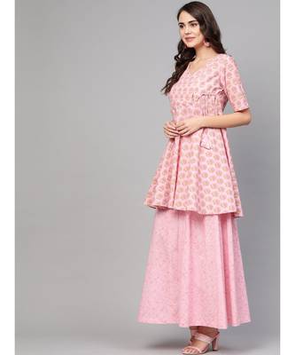 Pink Peplum Kurta With Wide Leg Palazzos 3