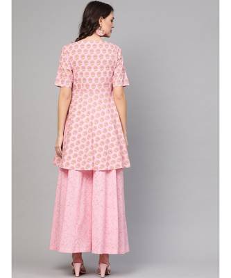 Pink Peplum Kurta With Wide Leg Palazzos 4