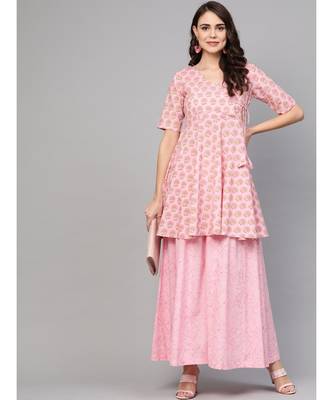 Pink Peplum Kurta With Wide Leg Palazzos 5